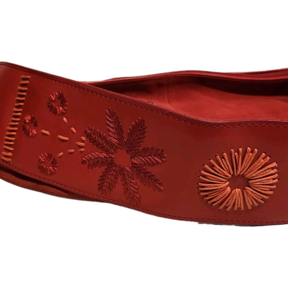 Vintage Y2K Newport News Red Suede Hobo Bag Embroidered Boho Shoulder Purse - Picture 8 of 16